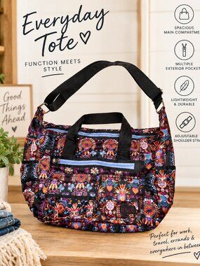 KAIA Nylon Weekender Shoulder Tote Bag Peacock Garden Boho Floral